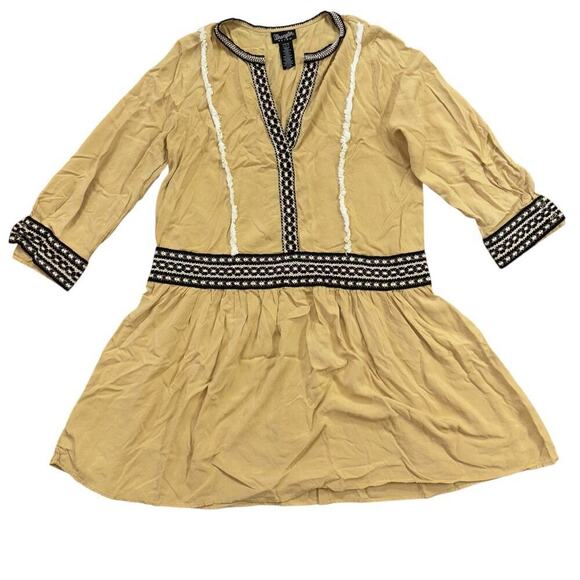 Wrangler Retro Rayon Embroidered Tan Western Dress Women’s L Cowgirl Country - Picture 1 of 11